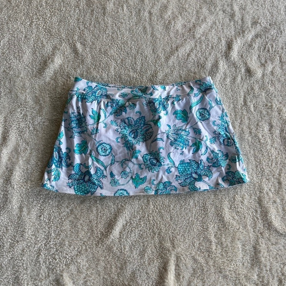 Lands' End Swim Skirt Women's 18 Aqua Paisley Floral Attached Brief